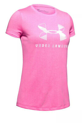 Nwt Under Armour Girls Youth Size Medium ~ Pink Short Sleeve Big Logo T-Shirt
