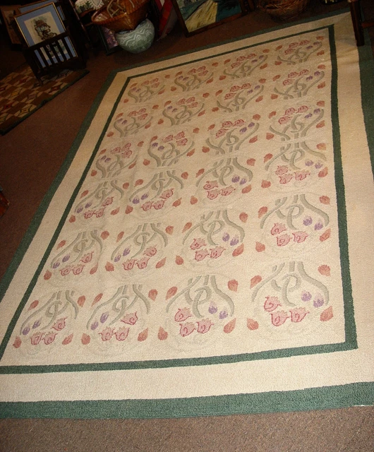 Arts & Crafts William Morris Style Tulip Fest Hooked Area Rug Arts & Crafts William Morris Style Tulip Fest Hooked Area Rug