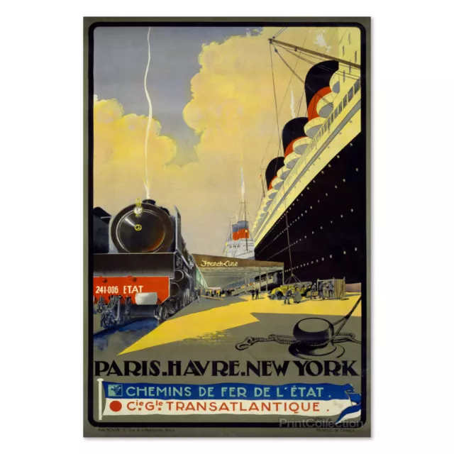 1920s Paris Havre New York - Vintage Classic Style Trains Atlantic Travel Poster