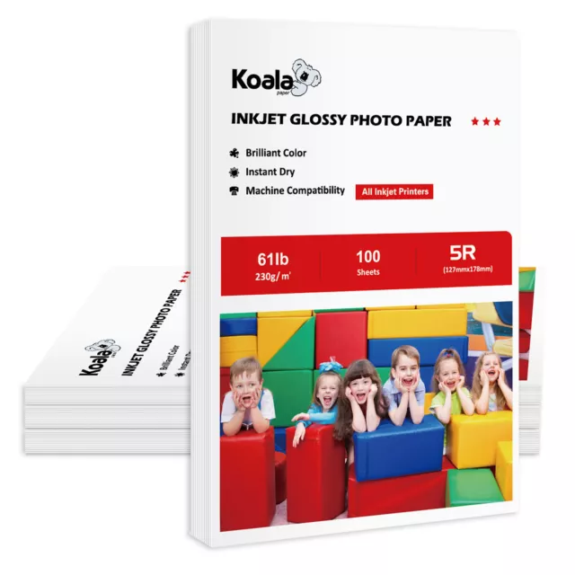 Koala Premium Photo Paper 5X7 Glossy 400 Sheets 61lb Heavy Inkjet Epson Canon HP