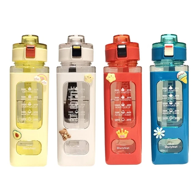 Portable Straw Cup Outdoor Square Bottle Portable Water Bottle Cute Kettle-