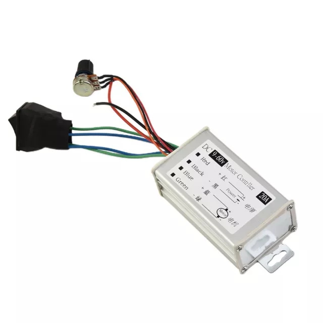 PWM DC Brush Motor Stepless Variable Speed Controller Switch 12V 24V 48V 60V 20A