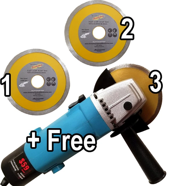 4 1/2 "Diamond Saw Blades x3 Continuous Rim Cut Tile & Masonry ***Free Grinder** 4 1/2 "Diamond Saw Blades x3 Continuous Rim Cut Tile & Masonry ***Free Grinder**