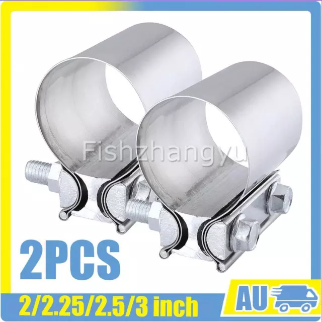 2PCS 2 2.25 2.5 3 Inch Butt Joint Exhaust Band Clamp Sleeve Stainless Steel AU