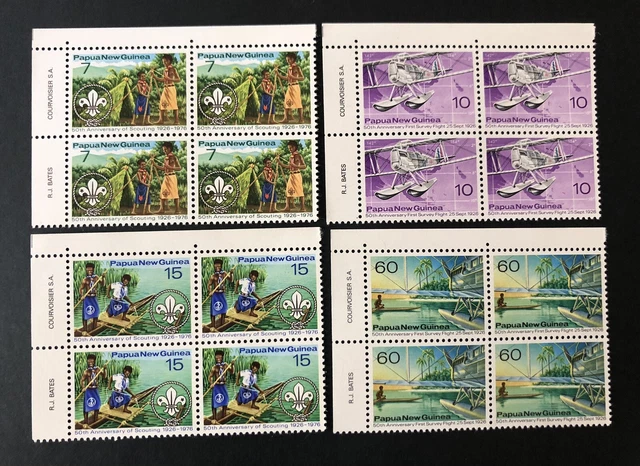 PAPUA NEW GUINEA 1976 Scouts / Aviation Set Of 4 Blocks 4 Fine Mint ...