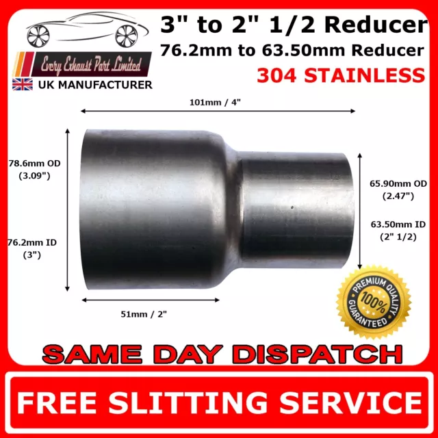 3" to 2.5" Stainless Steel Standard Exhaust Reducer Connector Pipe Tube