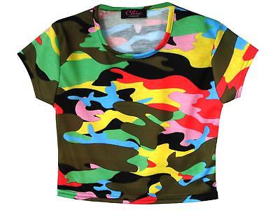 Girls Camouflage Crop Top T-Shirts Camo Tee Tops Floral Kids Age Size 7-13 Years