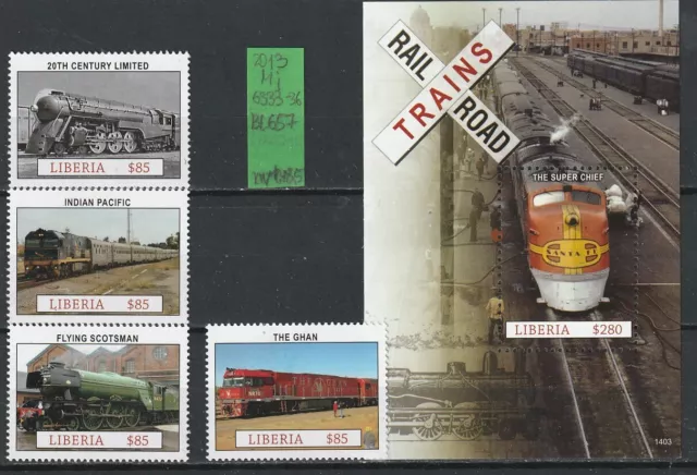 Liberia 2013 Mi.6333-6335+BL.657 Eisenbahn MNH