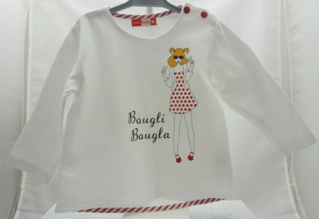 Bougli Bougla tee-shirt manche longue blanc motif fille  bébé 9 mois