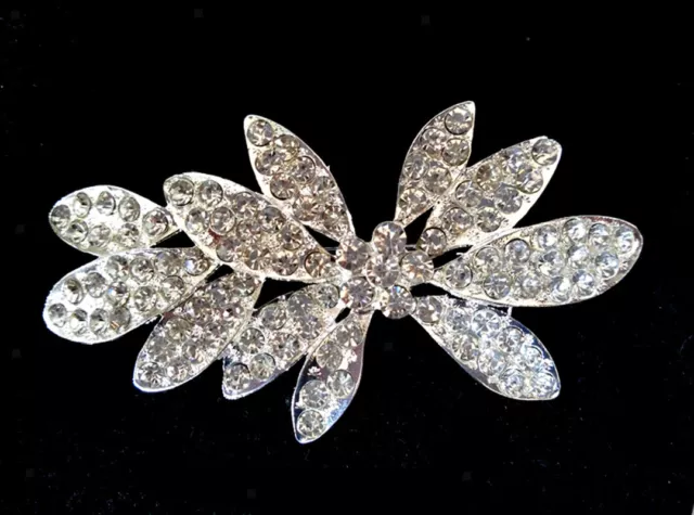 Diamante Silver Flower Rhinestone Crystal Brooch Wedding Bridal Broach Pin