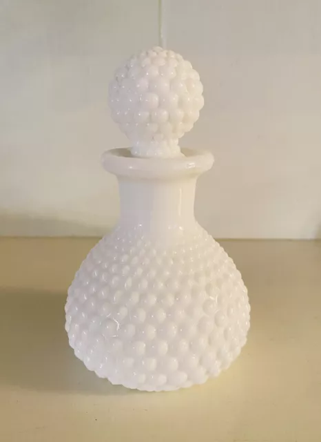 Vtg White Milk Glass Hobnail Bottle 5” Decorative Decanter Perfume Vintage Charm