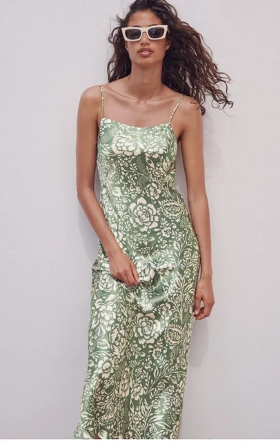 knee length dresses for ladies ZARA. Floral satin midi dress. TS – Hibuy market main image 1