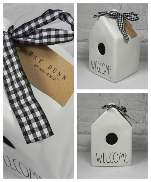 Rae Dunn WELCOME Ceramic Birdhouse Artisan Collection White Black NWT