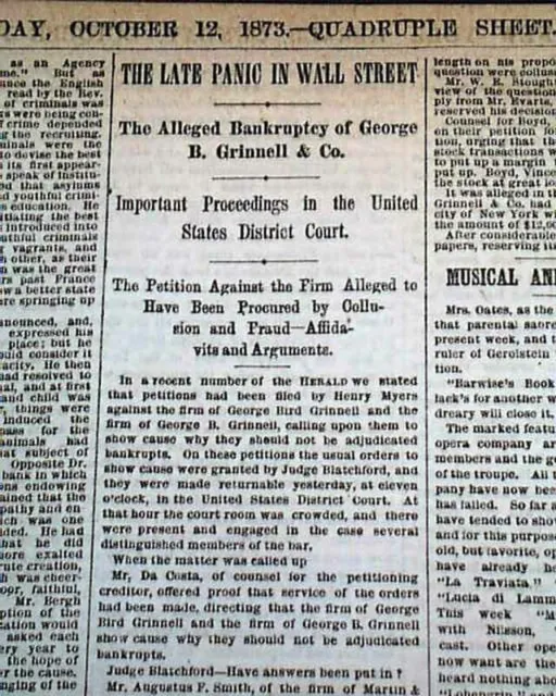 PANIC OF 1873 Wall Street Stock Market Financial Crisis 1873 Old NYC Newspaper