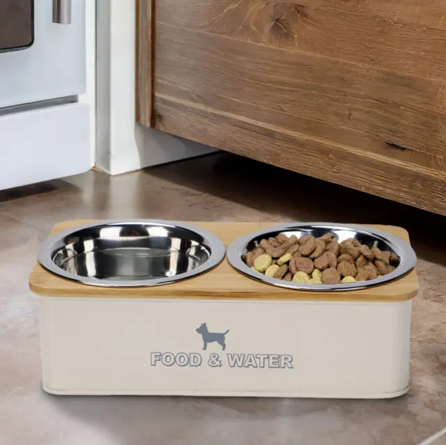 Pet Double Diner Raised Stand Food Water Bowl Dog Feeding Metal Stainless Steel