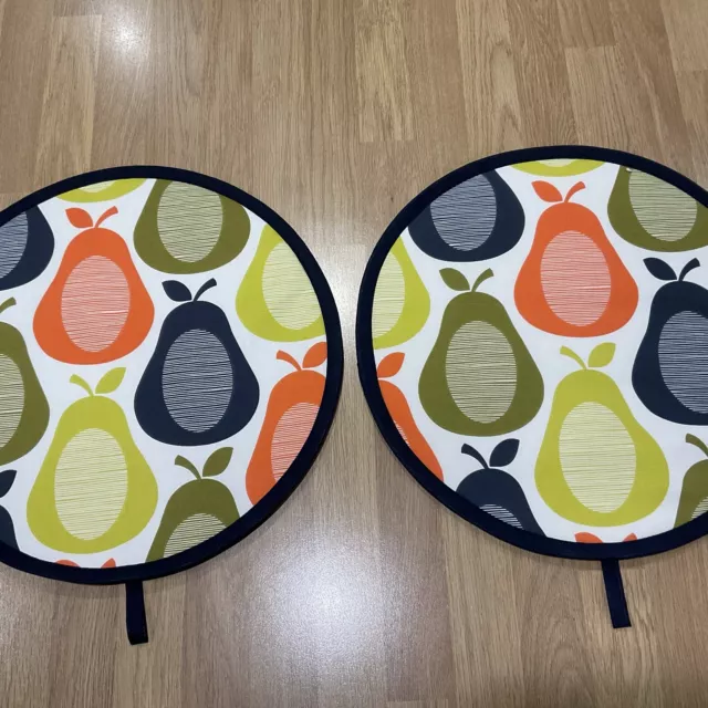 Pair Aga Hob Covers Orla Kiely Scribble Pear Fabric