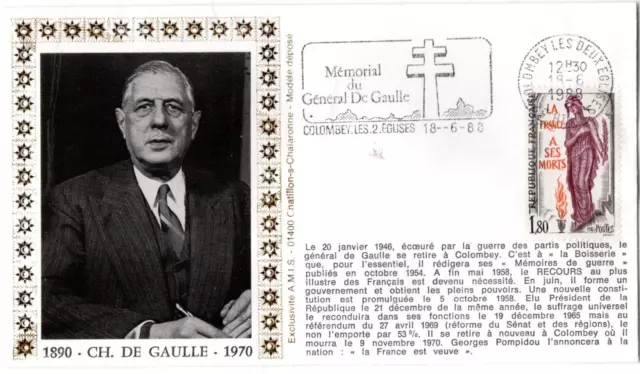H017+FDC ENVELOPPE FLAMME 1er JOUR  MEMORIAL  DU GENERAL DE GAULLE  COLOMBEY