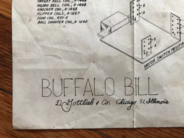 Original Gottlieb Buffalo Bill EM Pinball Machine Manual Schematics FREE SHIP