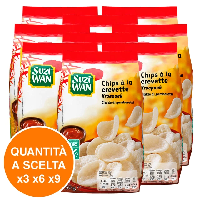 Suzi Wan Chips à la Crevette Cialde di Gamberetti per Antipasti Certificate ASC