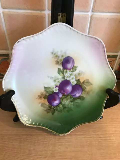 Antique Porcelain Plate - Plums & Blossom Pattern-Scalloped Edge/Gold Effect Rim