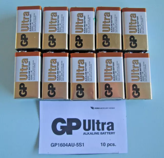 10x 1pc GP Multi Purpose Ultra Alkaline 9V Batteries Perfect for Smoke Detectors