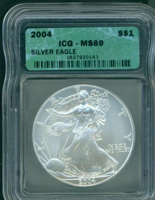 2004 American Silver Eagle ASE S$1 ICG MS69 MS-69 BEAUTIFUL Premium Quality PQ++