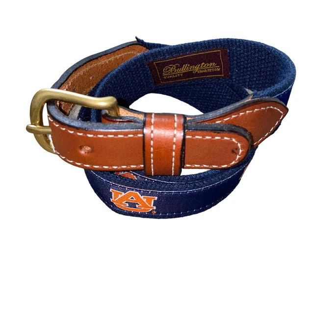 Auburn University woven ribbon overlay belt wit brown brass hardware accent - 32