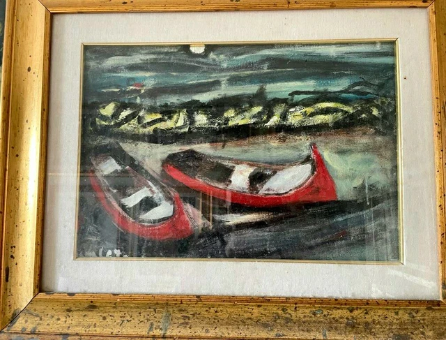 Amleto Mesca (pittore di Bevagna-PG) olio su tela "Barche" 40x60 cm come nuovo