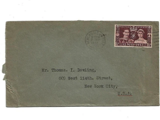 Postal History, Uk, Posted 1937 With 12 May 1937 Stamp