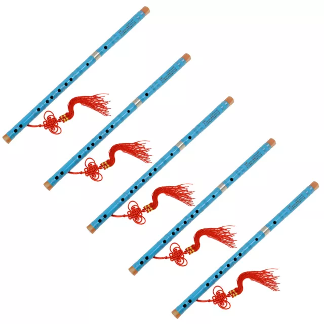 5 Pcs Chinese Bamboo Flute Dizi F Key Traditional Pluggable Instrument Blue