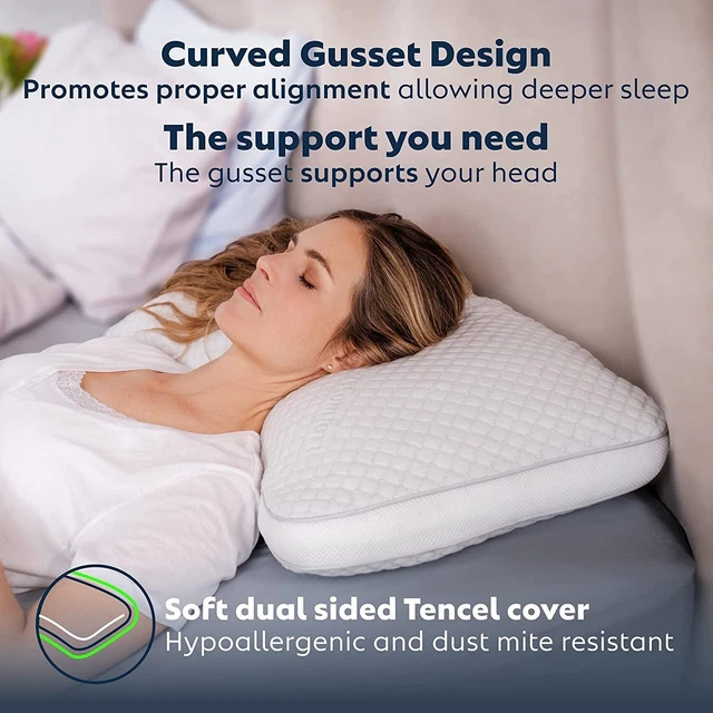 PureComfort Memory Foam Standard/Queen Size Pillow - Curved Gusset Design