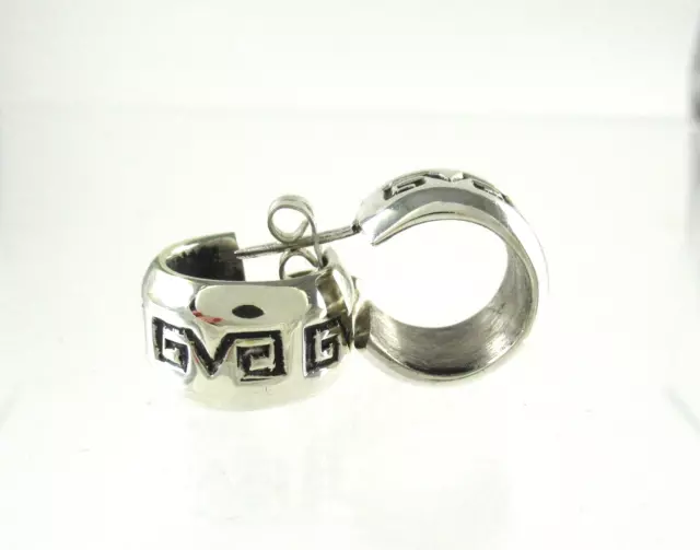 Taxco Mexico Solid .925 Sterling Silver Huggie Earrings Antiqued Tribal Design