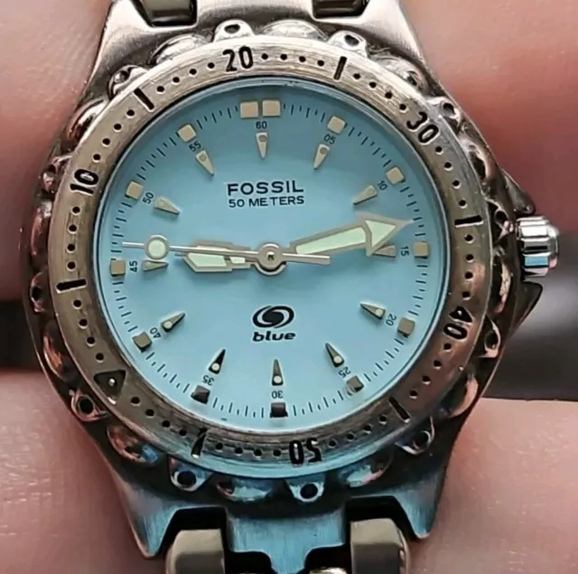 Fossil blue watch 50 meters deals