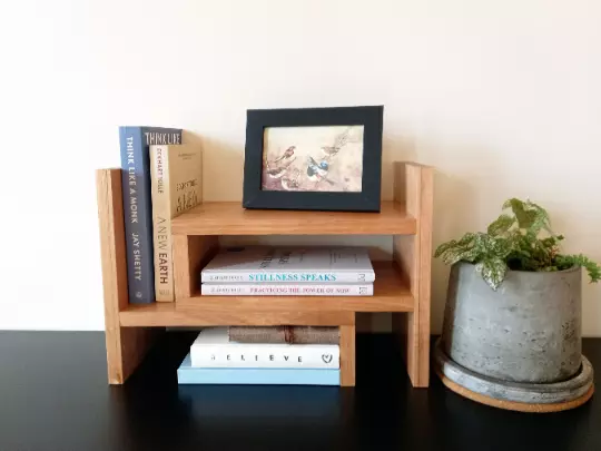 Tasmanian Oak Adjustable Desk Organiser. 185mm depth. Book shelf, Kaidan Designs