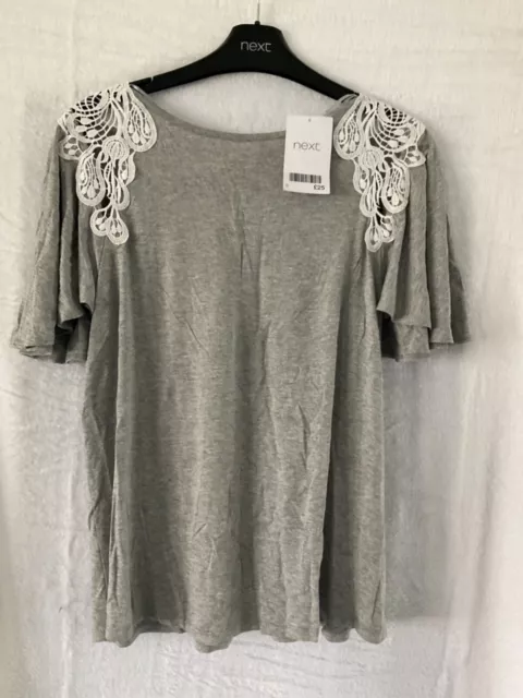 Ladies  Next size 8  grey  t shirt with lace detailing  BNWT RRP £25