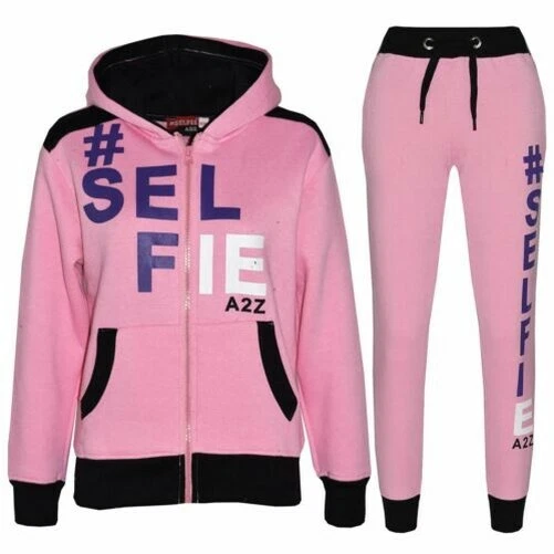 Bambine # Selfie Tuta Rosa Confetto Felpa con Cappuccio Fondo da Jogging Corsa