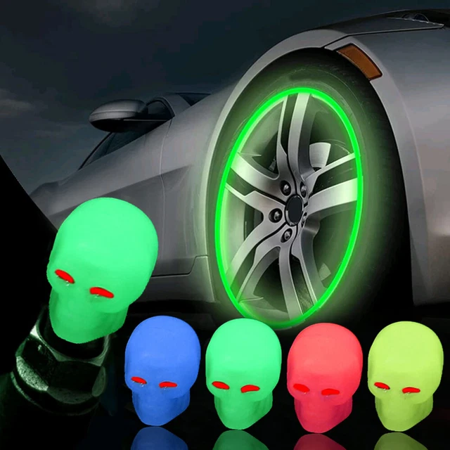4PCS Glow In Dark Skull Car Tyre Valve Stem Caps Air Dust Rim Cover Accessories