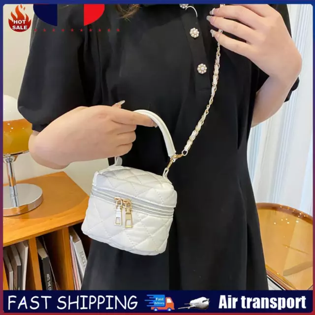 Women PU Leather Lattice Messenger Bag Chain Mini Crossbody Bag (White) FR
