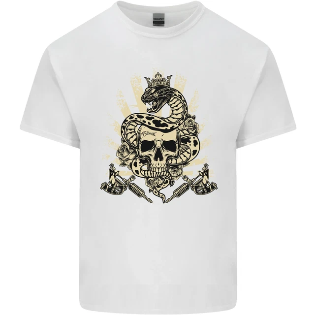 Tatuaggio Teschio Serpente Tatuatore Biker Gotico Uomo Cotone T-Shirt