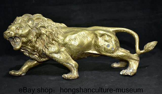 12.8 " Old Chinese Copper Fengshui 12 Zodiac Animal Fu Lions Beast Wealth Statue