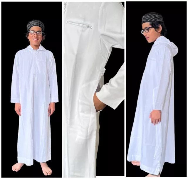 Kids-Teens-Boys Morrroccan Hoody Juubbas-Thobe-Prayer Gown Siz:34(3.4ft)-50(5Ft)