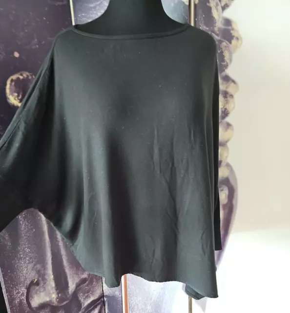 Helmut Lang Women's Boat Neck Long Sleeve Black Dolman Top Pointed Hem Size M