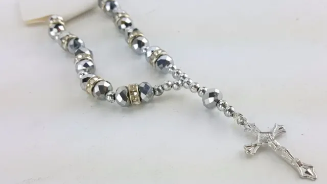 Pocket Rosary Diamond Cut Centers And Cross Silver Beads Jesus Holy Catholic
