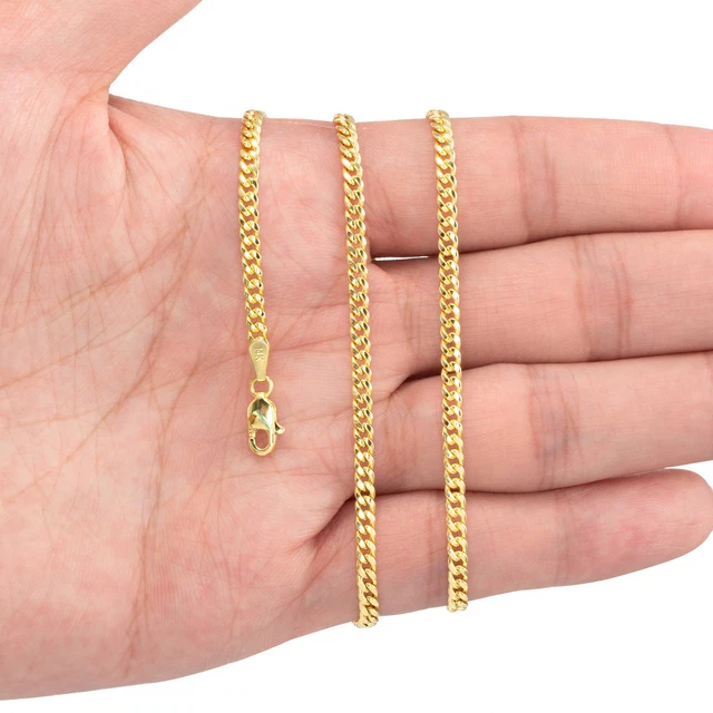 14K Yellow Gold 3mm-12.5mm Miami Cuban Chain Pendant Necklace 16"- 30" Hollow