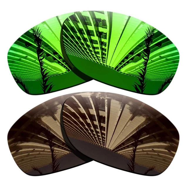 2 Pairs Polarized Replacement Lenses For-Oakley Pit Bull-Sapphire Green+Brown
