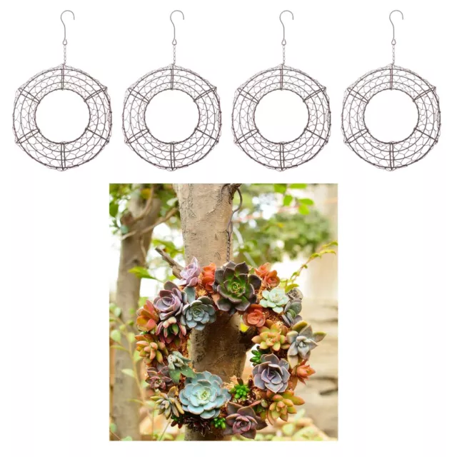 4PCS Rustic Iron Wire Wreath Frame Succulent Pot Metal Hanging Planter Plant