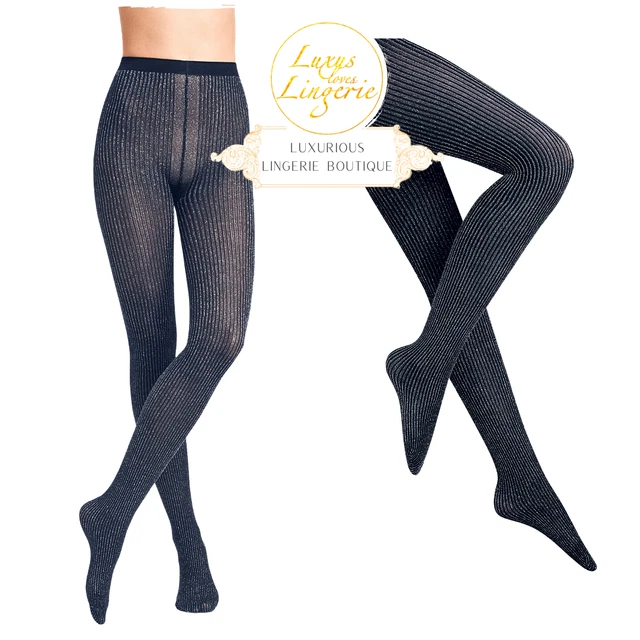 Dora Tights By Wolford M Medium Navy Opal Silver Tights with Glitter Yarn