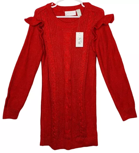 NEW Childrens Place sweater dress holiday red sparkle ruffles small 5 6 girls
