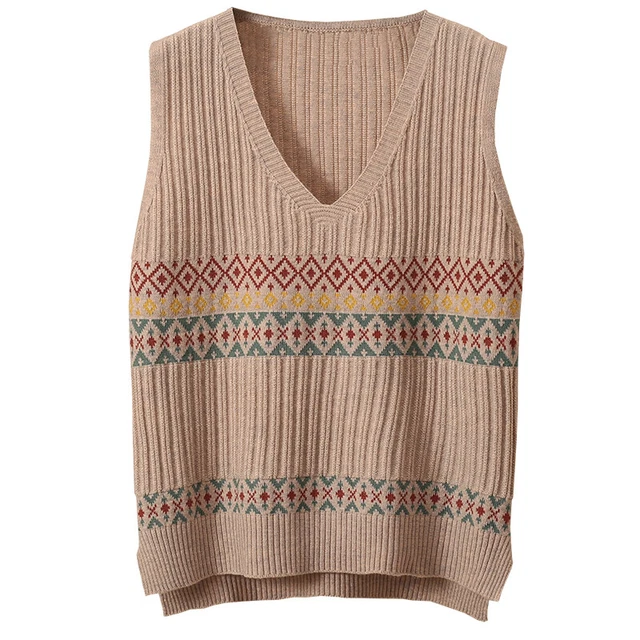 Femme Tricoté Pull Gilet sans Manche Rayé Hauts Automne
