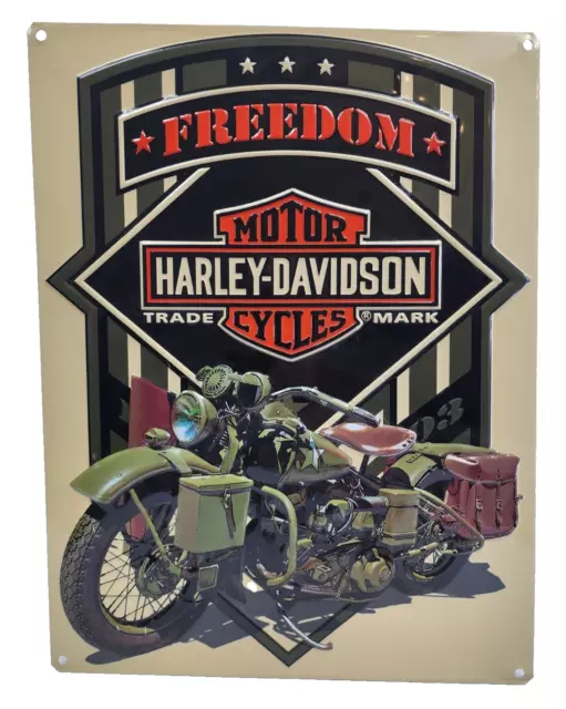 Harley-Davidson Freedom Green Military Embossed Tin Sign, 13 x 17 inches